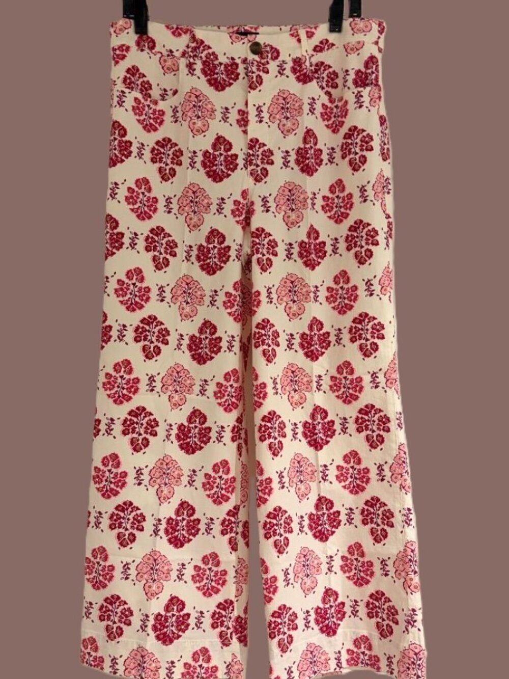 J. Crew Factory‎ Ella High Rise Wide Leg Cropped Pant Ivory Pink Multi Sz 29 NWT